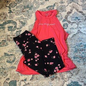 PINK Victoria's Secret Coral Top and Black Floral Leggings